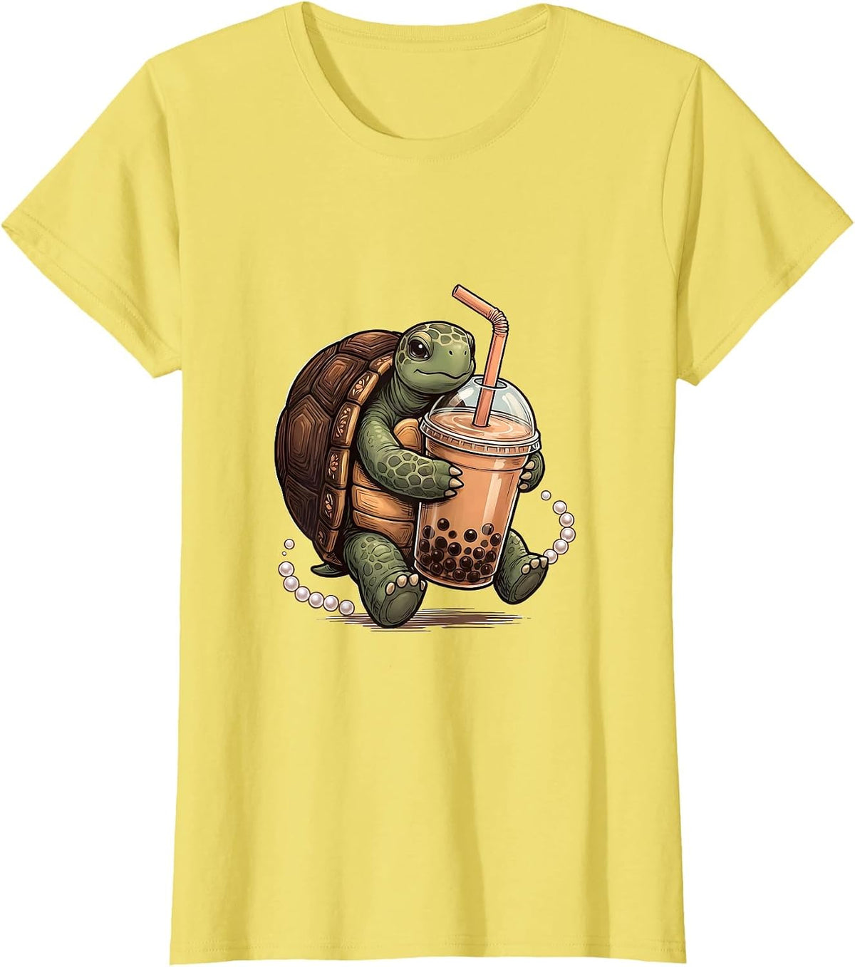 Women's Kawaii Turtle Boba Tea Lover Cute Anime Girl Gift T-Shirt - Lemon Yellow