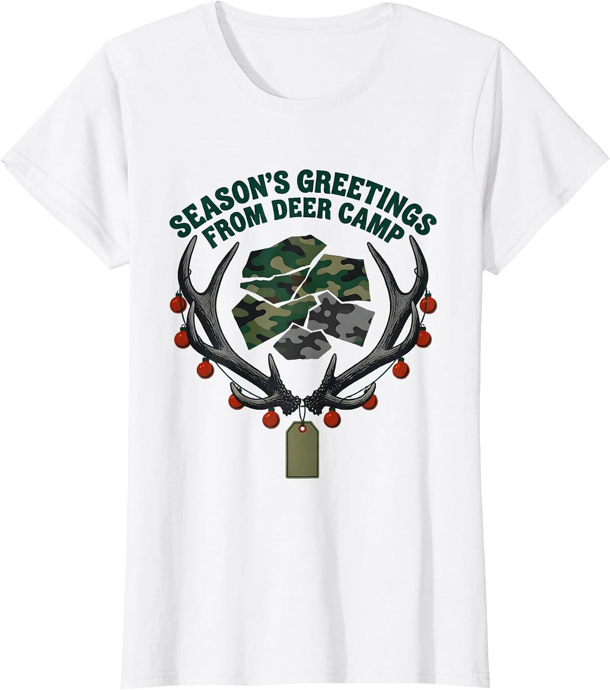 Women's Season's Greetings From Deer Camp Funny Hunting Christmas T-Shirt - White
