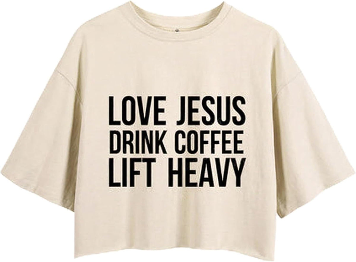 IRON PANDA Christmas Shirts for Women Crop Tops-Squad Goals Gym Tank,Cotton Workout Tee-Love Jesus Drink Coffee Lift -