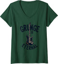 Women's Grunge Is Eternal 90s Band Rock Music Design V-Neck T-Shirt - Dark Green