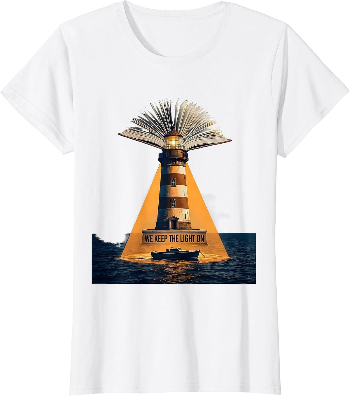 Women's We Keep The Light On Funny Bookworm Reader Literacy Humor T-Shirt - White