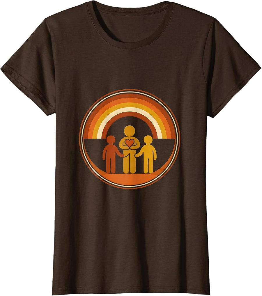 Women's Round Badge Sunset Rainbow Counselor Staff Appreciation T-Shirt - Brown
