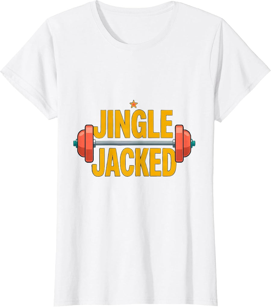 Women's Jingle Jacked Funny Christmas Gym Workout Fitness Humor T-Shirt - White