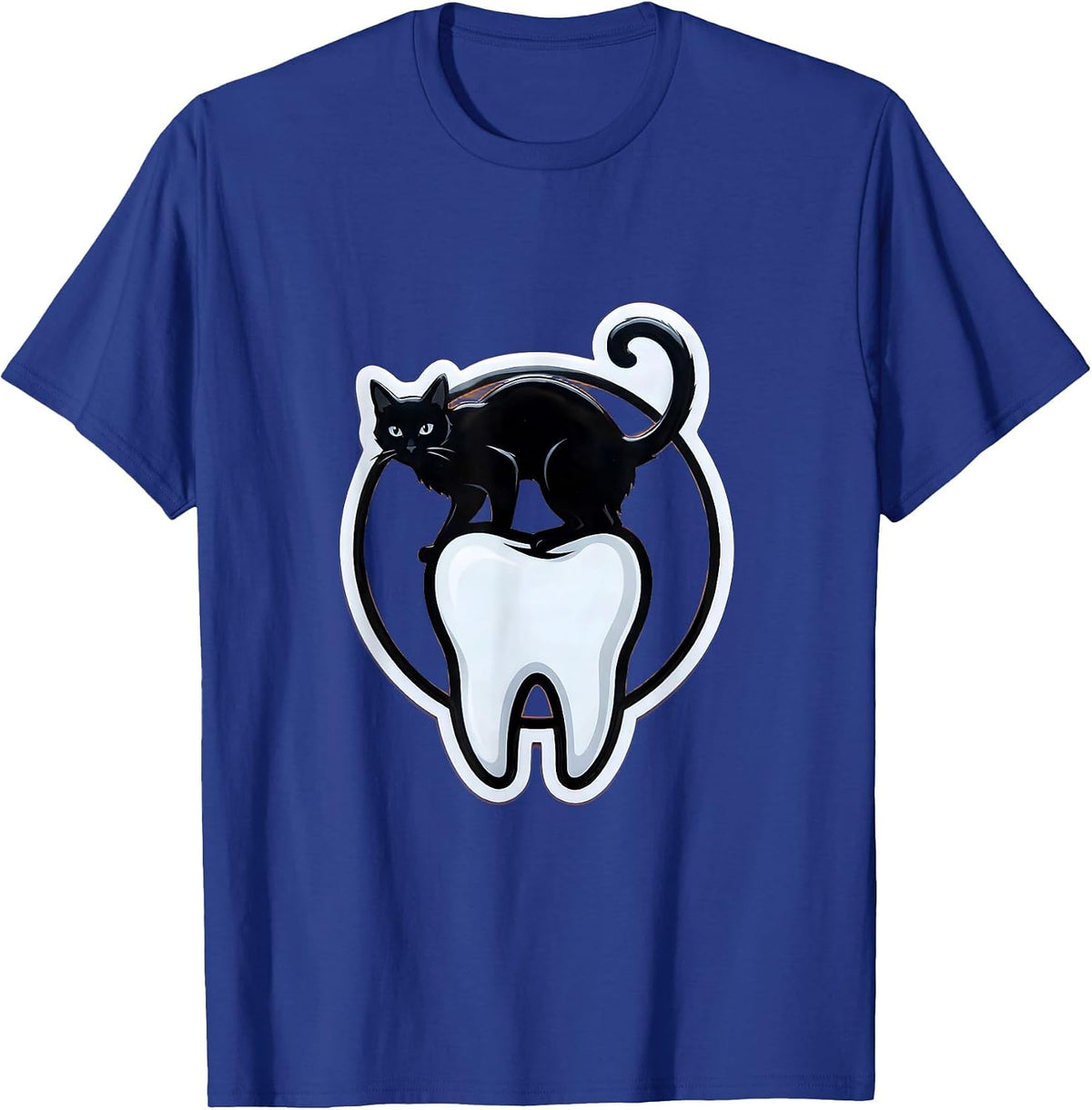 Black Cat on Molar Dental Halloween Graphic T-Shirt - Royal Blue