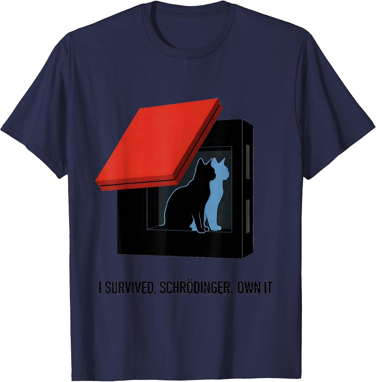 I Survived, Schrödinger Own It Bauhaus Modernist Science T-Shirt - Navy Blue