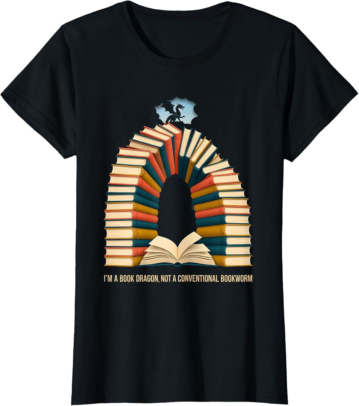 Women's I'm A Book Dragon, Not A Conventional Bookworm Funny T-Shirt - Black