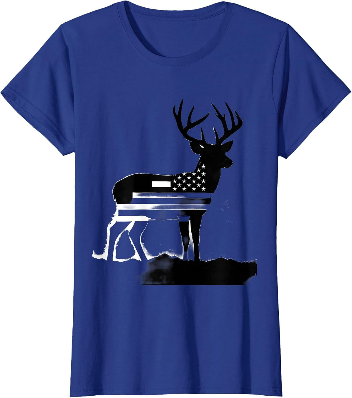 Women's Standing Whitetail Buck Silhouette Deer Hunting Dad T-Shirt - Royal Blue