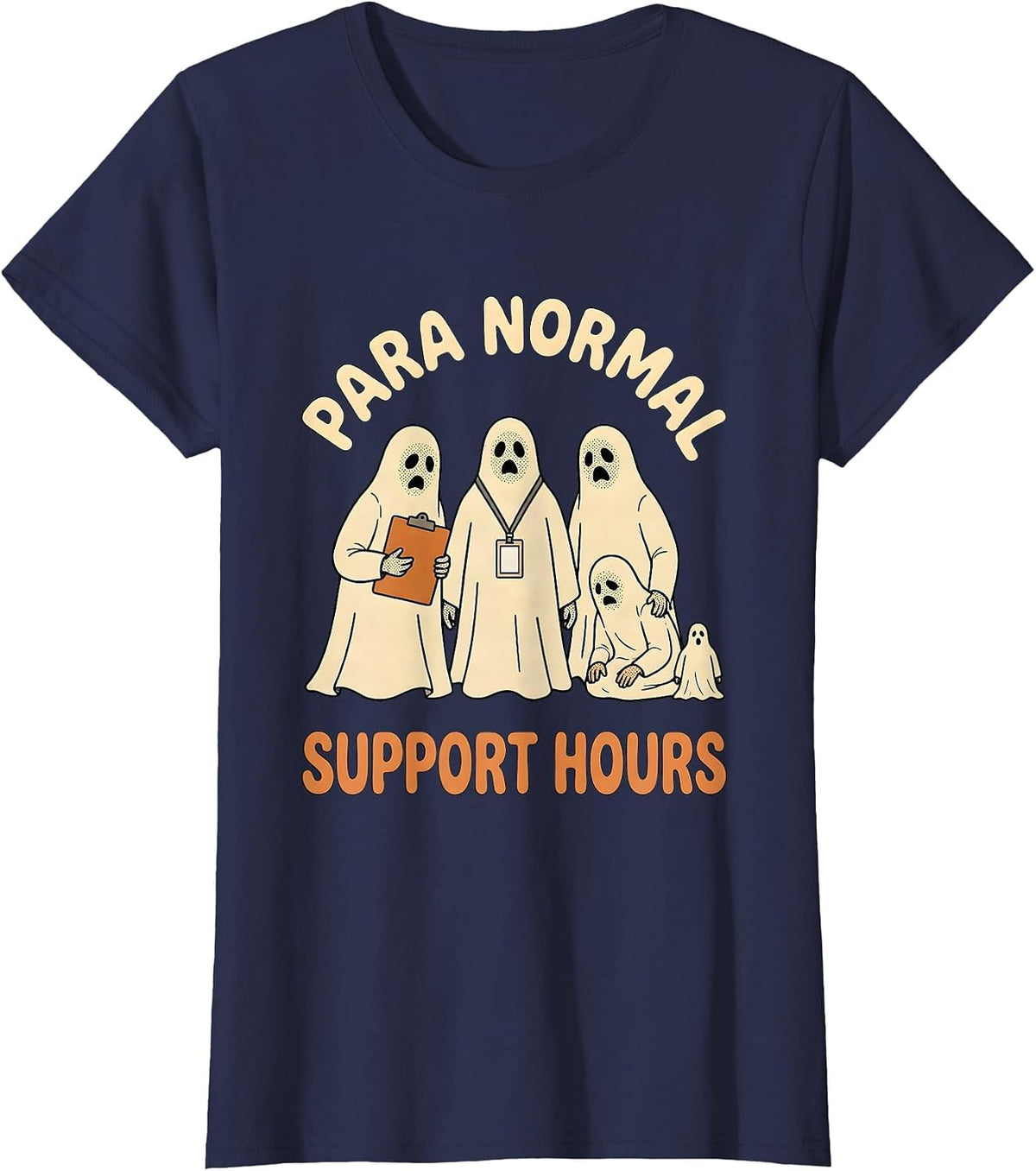 Women's Para Normal Support Hours Funny Paraeducator Halloween Ghost T-Shirt - Navy Blue