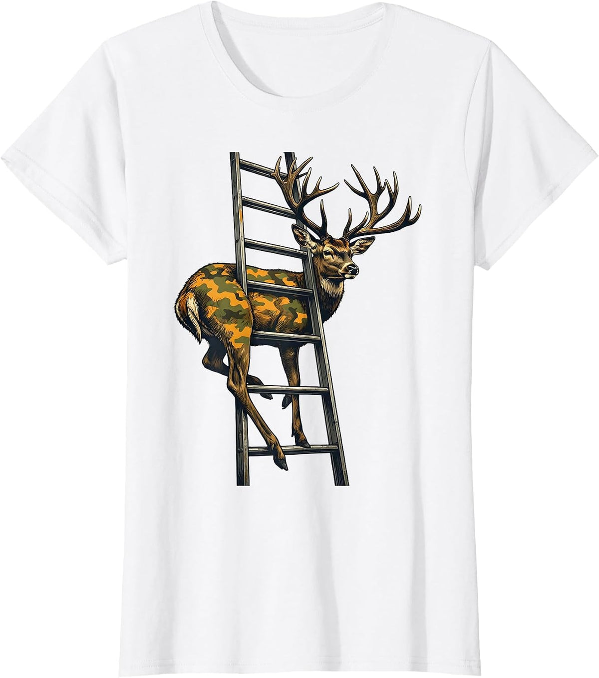 Women's Deer Antler Camo Hunting Humor Outdoor Novelty T-Shirt - White
