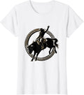 Women's Cowgirl Bucking Bronco Rodeo Graphic Tee T-Shirt - White