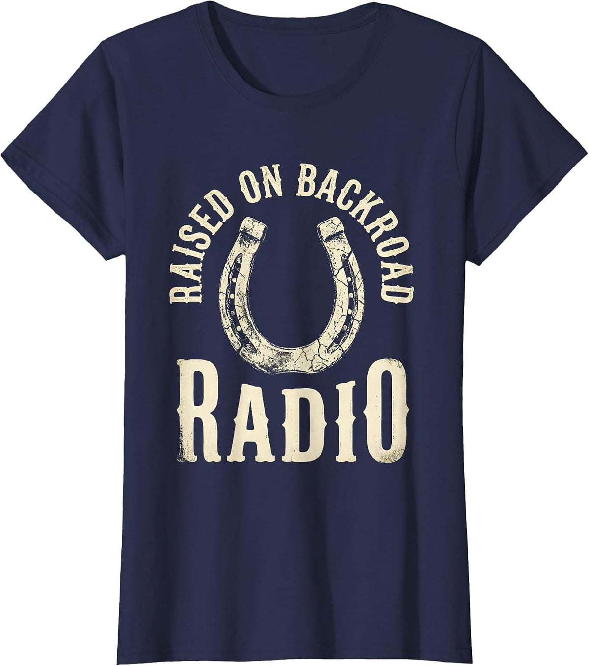 Women's Raised On Backroad Radio Boho Western Cowboy Rodeo Heritage T-Shirt - Navy Blue