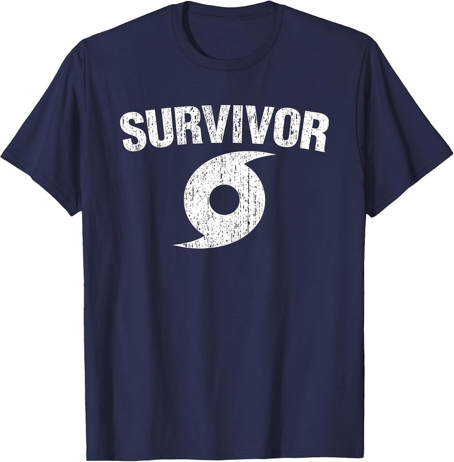 Hurricane Survivor Distressed T-Shirt T-Shirt - Navy Blue