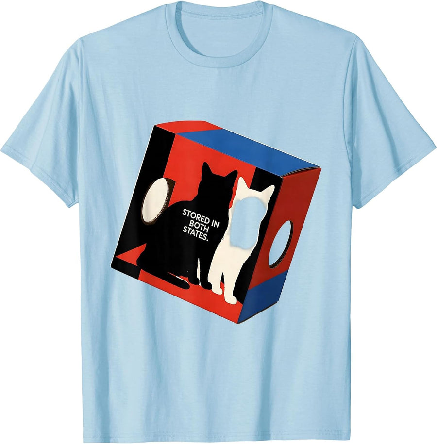Men's Stored In Both States Bauhaus Modernist Physics Nerd Humor T-Shirt - Baby Blue