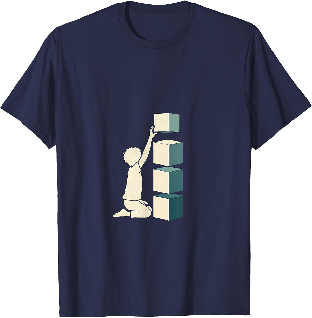 Autism Awareness Glowing Blocks Tower Builder T-Shirt - Navy Blue