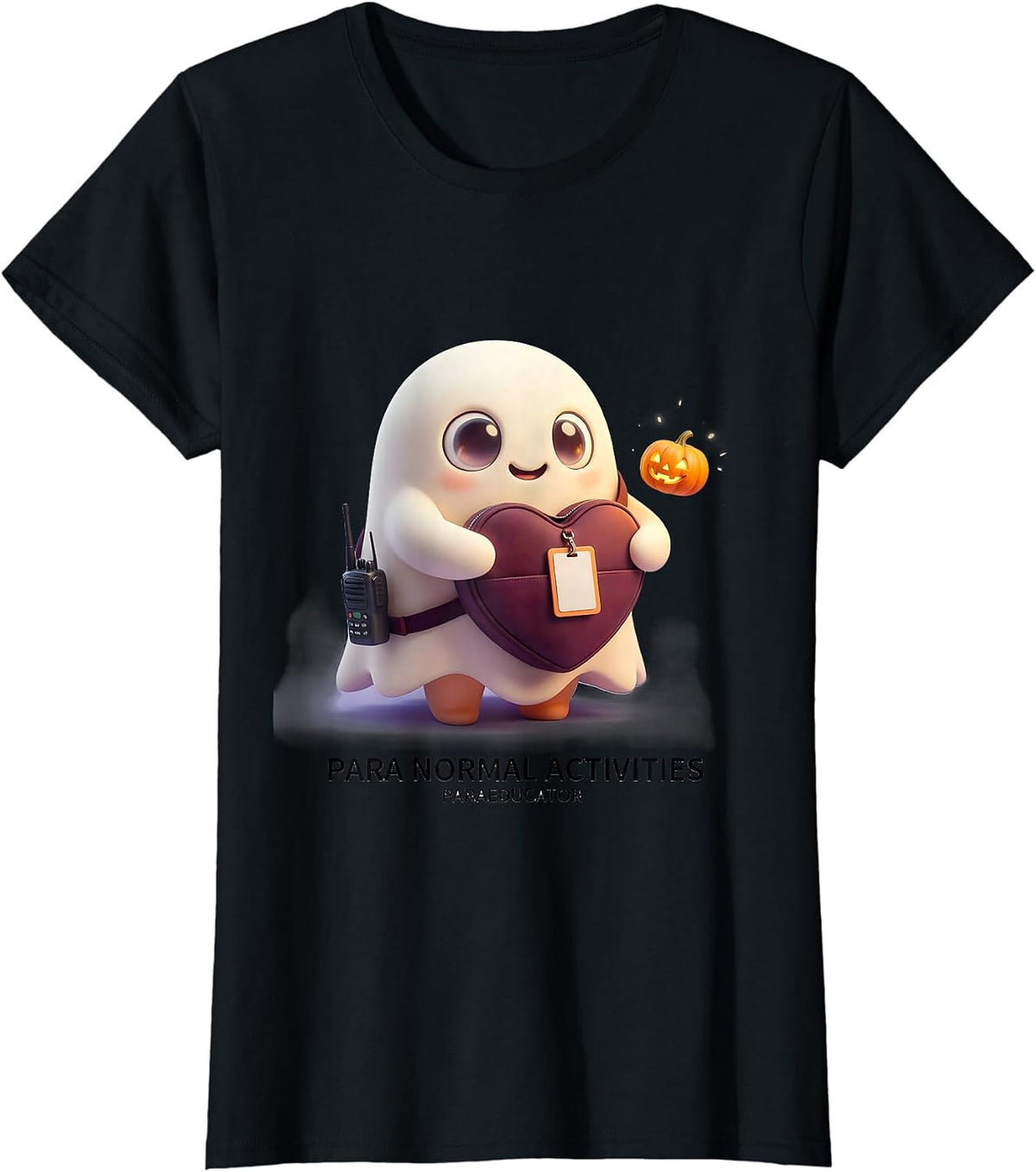 Women's Para Normal Activities Paraeducator Cute Ghost Halloween T-Shirt - Black