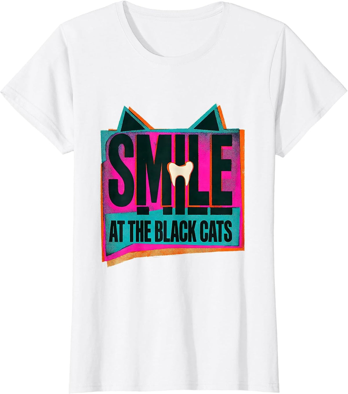 Smile at the Black Cats Risograph Halloween Dentist Dental T-Shirt - White