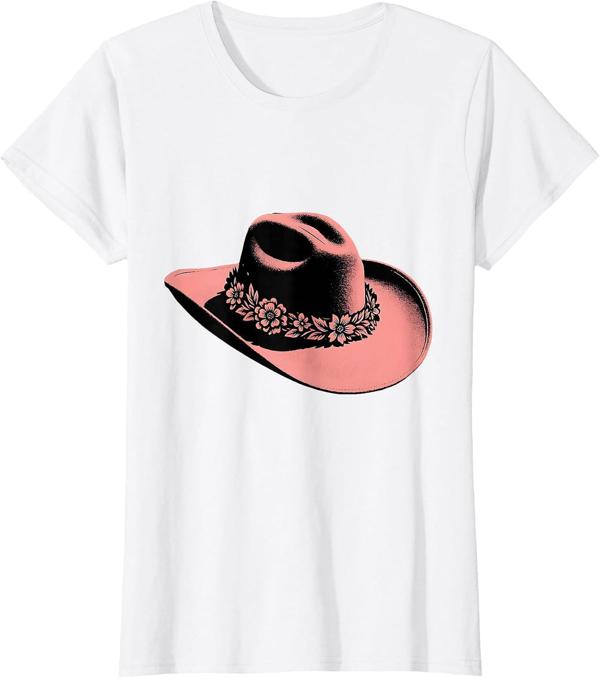 Floral Cowboy Hat Western Boho Illustration T-Shirt - White