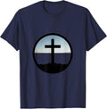 Cross Silhouette Blood Red Sky Christian Design T-Shirt - Navy Blue