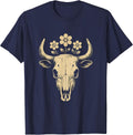 Western Saddle Wildflowers Boho Cowgirl Floral Design T-Shirt - Navy Blue