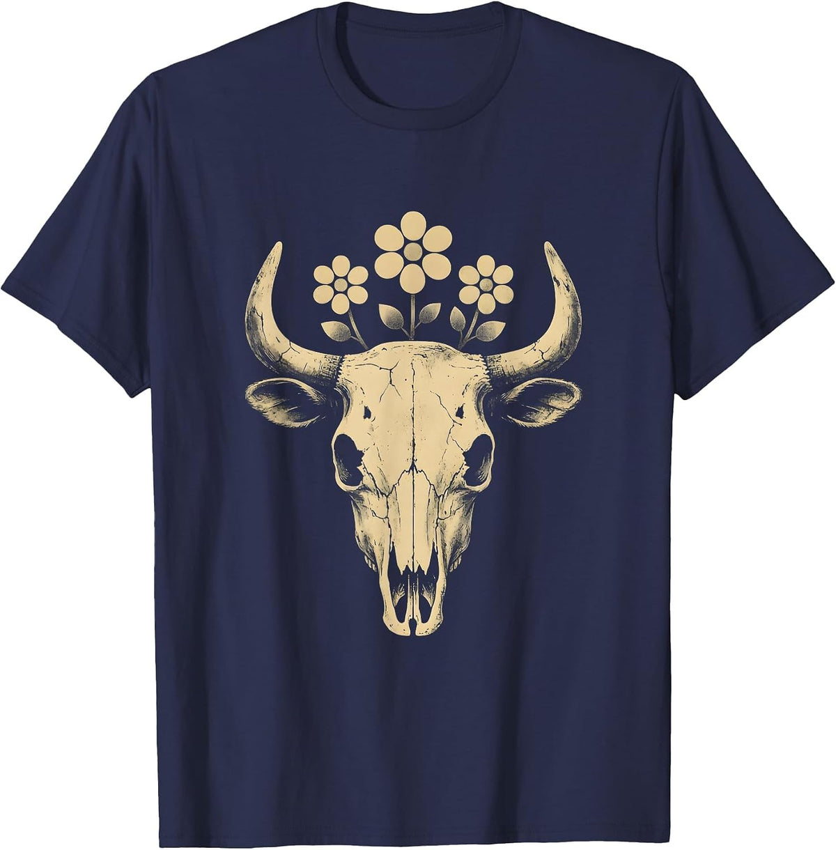 Western Saddle Wildflowers Boho Cowgirl Floral Design T-Shirt - Navy Blue