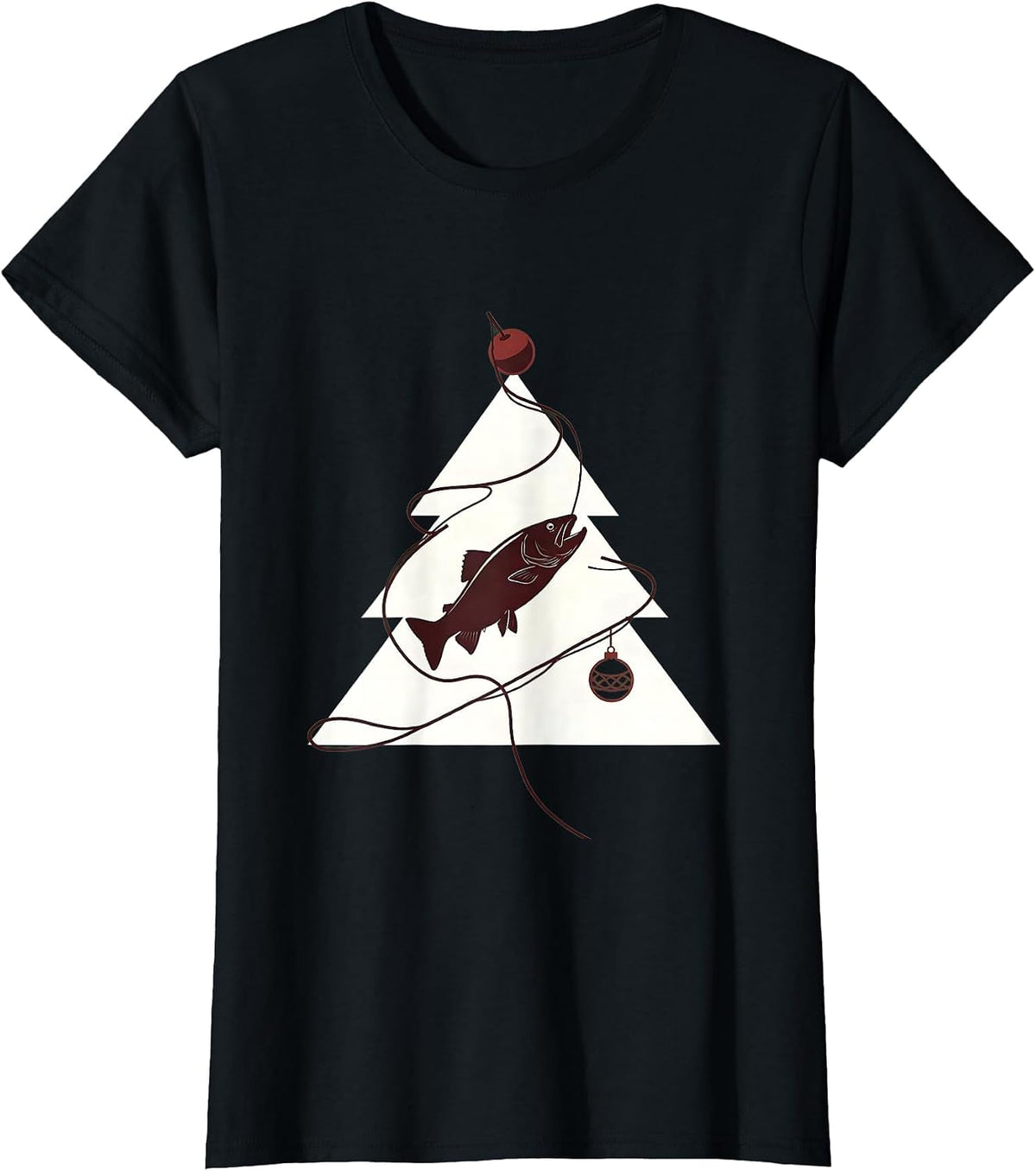Women's Leaping Trout Christmas Tree Fishing Humor Gift T-Shirt - Black