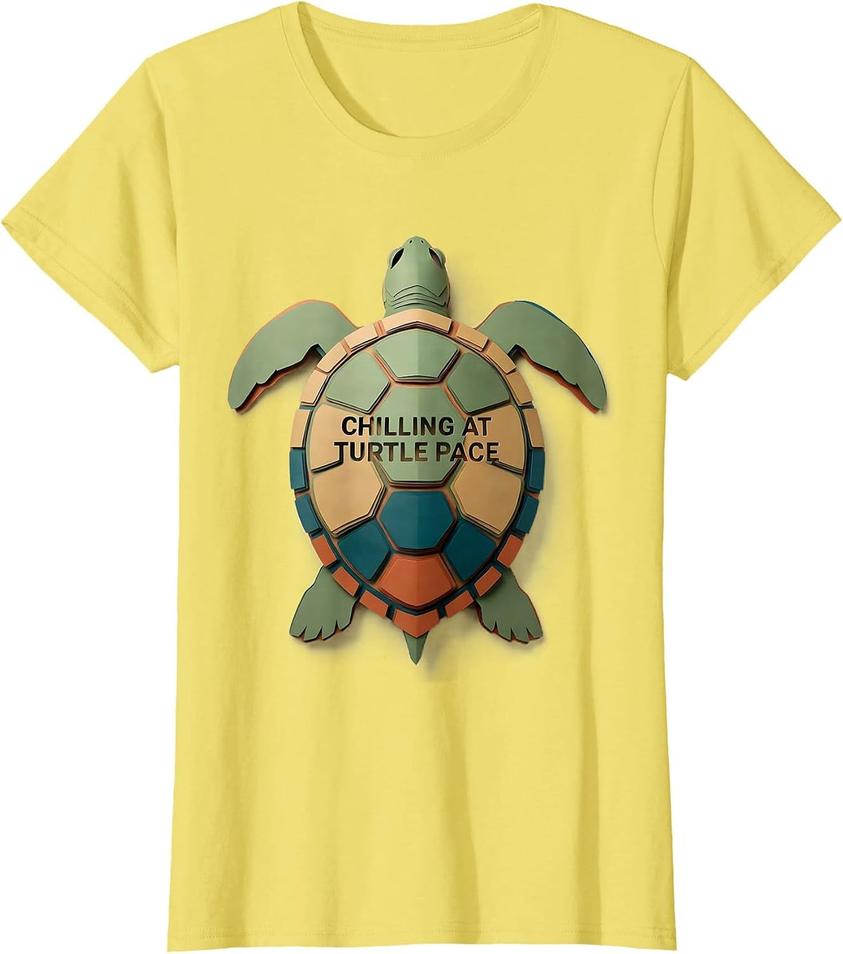 Women's Chilling At Turtle Pace Laid-Back Turtle Design T-Shirt - Lemon Yellow