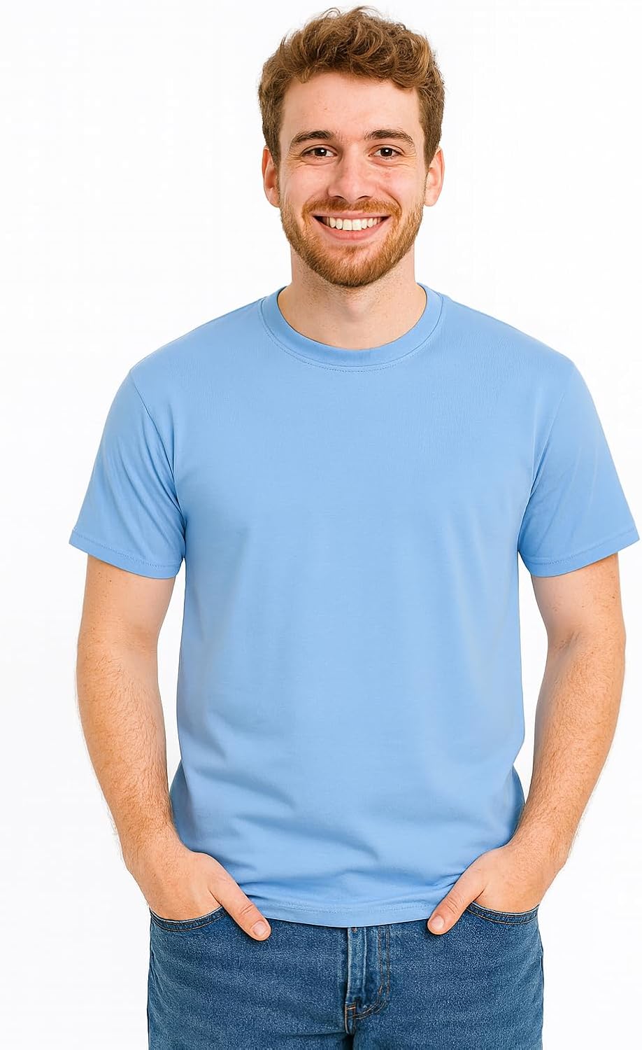 Men’s T-Shirts Ringspun Cotton Crew Neck Tee Shirts|Casual Wear T Shirt | Pre Shrunk with Panel Wash - Azure