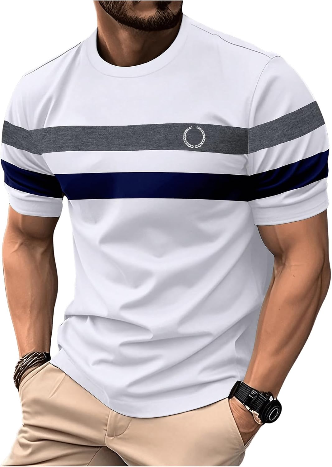 RoseSeek Men's Color Block Short Sleeve Tee Shirts Casual Summer T-Shirt - White