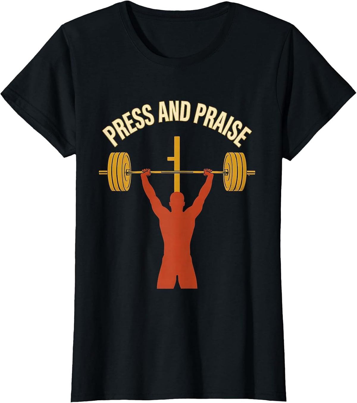 Women's Press And Praise Faith Fitness Funny Christian Gym Workout T-Shirt - Black