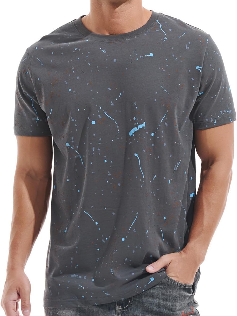 KLIEGOU Men's Crew Neck Hipster T Shirt - Casual Stylish Fitted Print Tees for Men - 544 Grey
