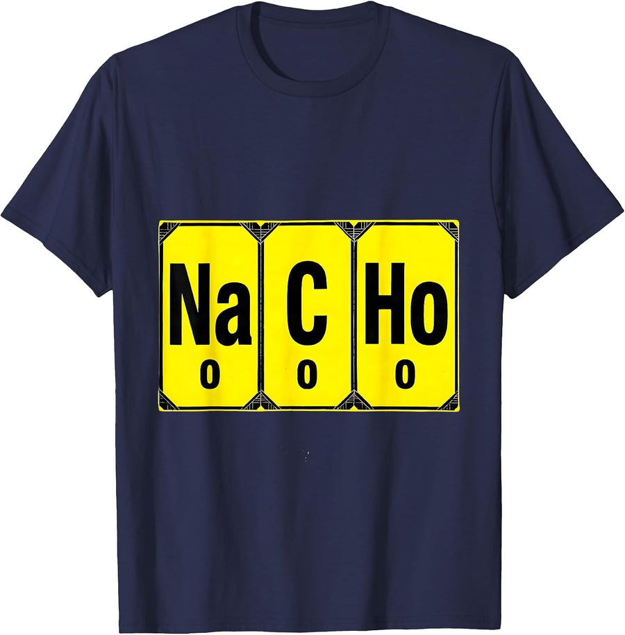 NaCHo Stencil Science Nerd Pun Chemistry Teacher Gift T-Shirt - Navy Blue
