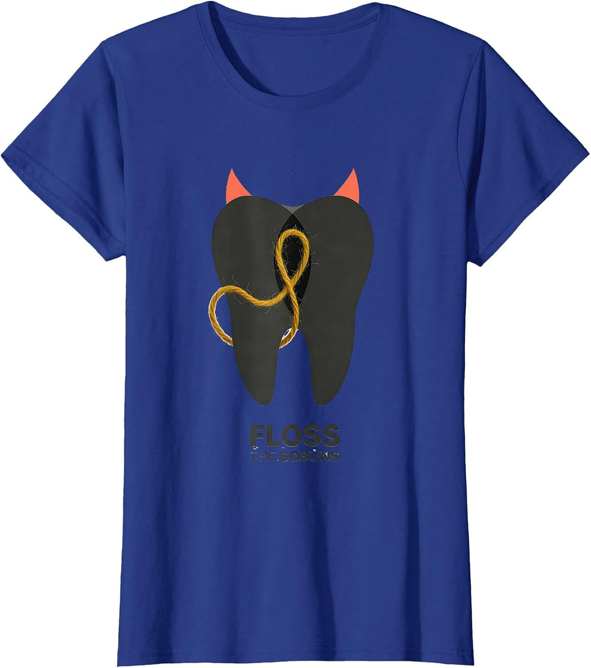 Women's Floss the Goblins Midcentury Modern Halloween Dentist Dental T-Shirt - Royal Blue