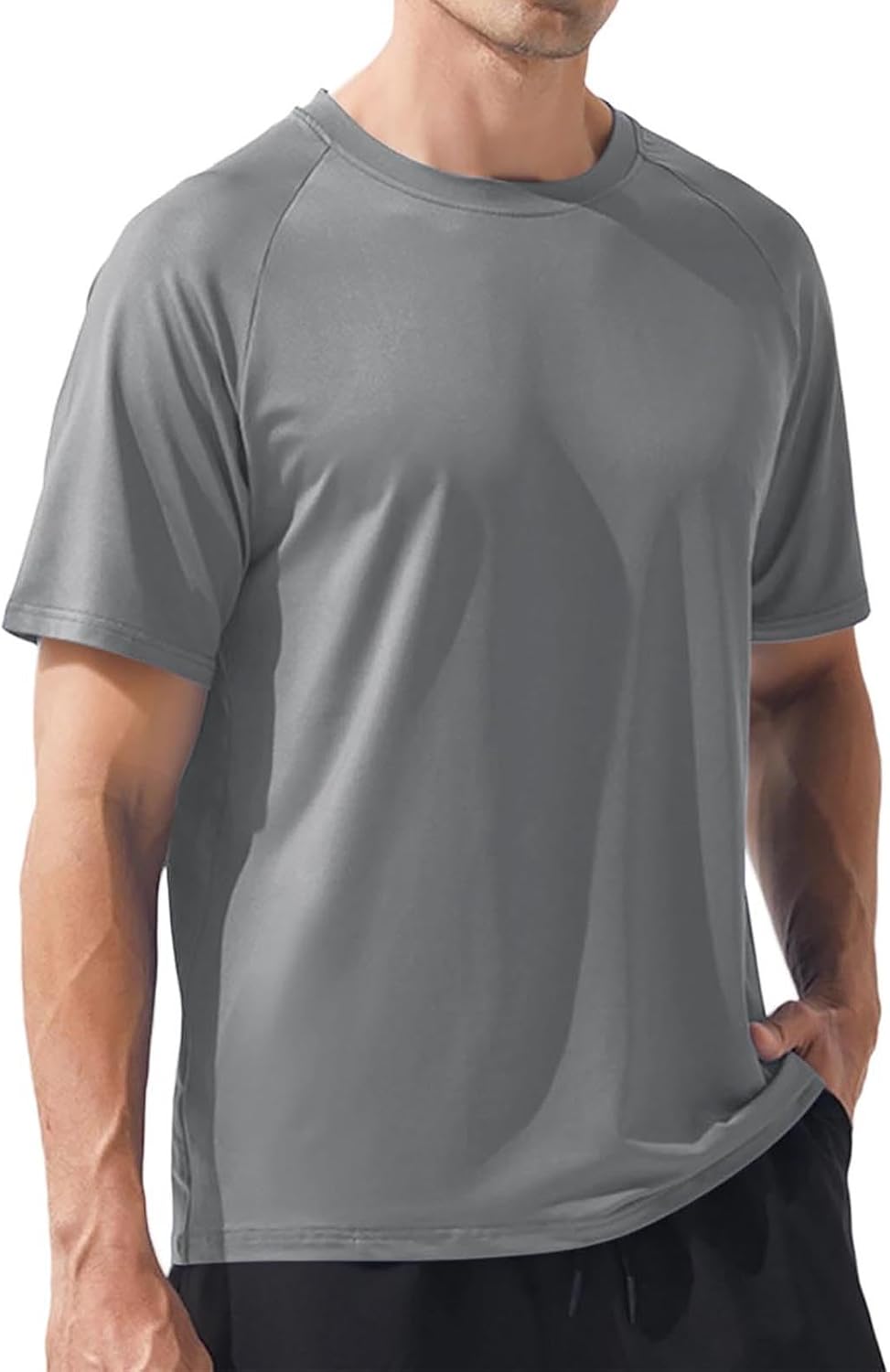 Mens Tops Lightweight Crewneck Athletic Running Short Sleeve Raglan T-Shirt Breathable Gym Workout Tee Shirts for Men - Gray