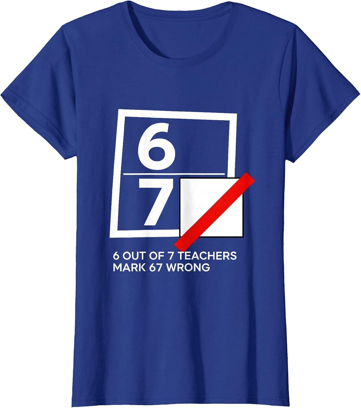Women's 6 Out Of 7 Teachers Mark 67 Wrong Funny Math Teacher Meme T-Shirt - Royal Blue