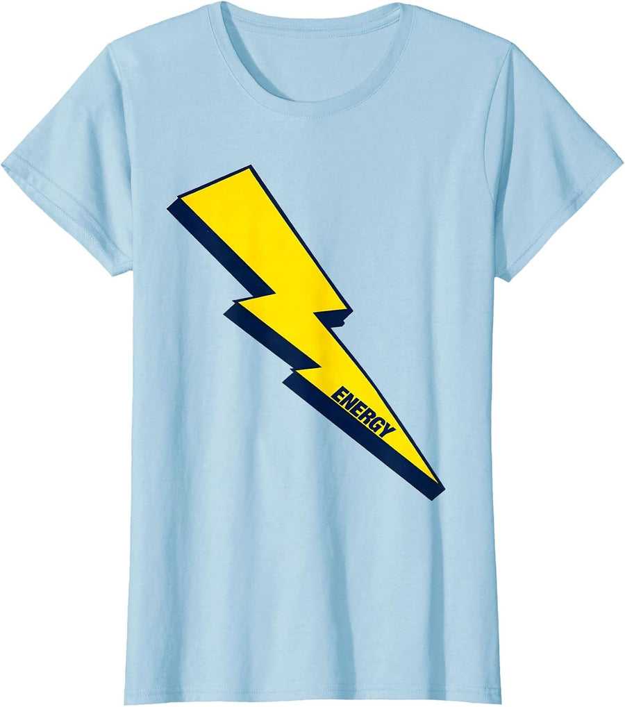Women's ENERGY Bold Lightning Bolt Minimalist Graphic Art T-Shirt - Baby Blue