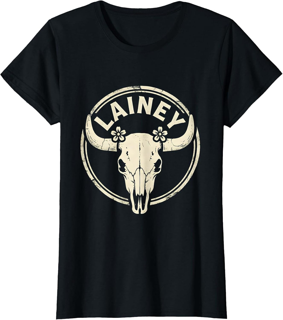 Lainey Boho Western Cowgirl Name Personalized Gift for Girls T-Shirt - Black