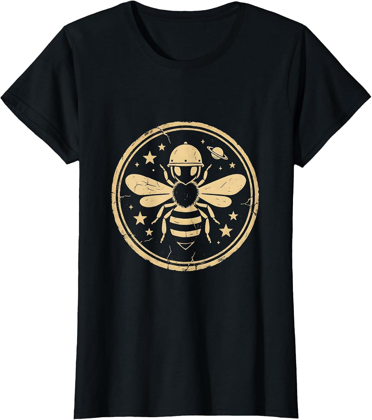 Bee Astronaut Floating in Outer Space Illustration T-Shirt - Black