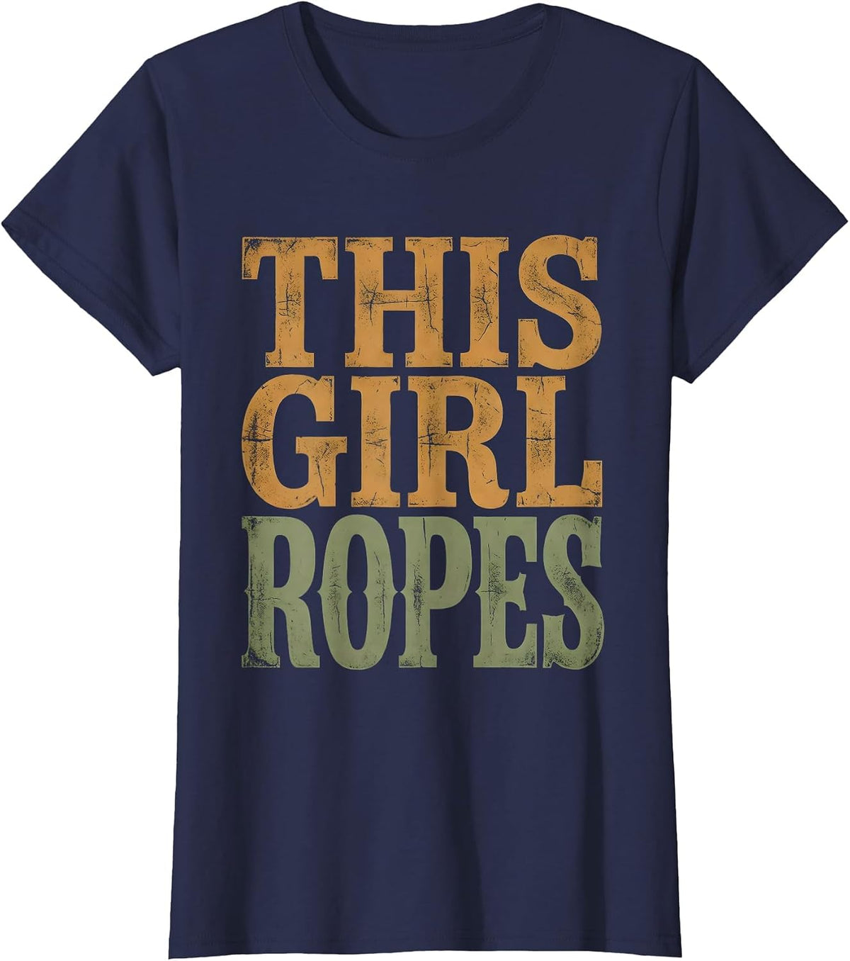 Women's This Girl Ropes Cowgirl Rodeo Design T-Shirt - Navy Blue