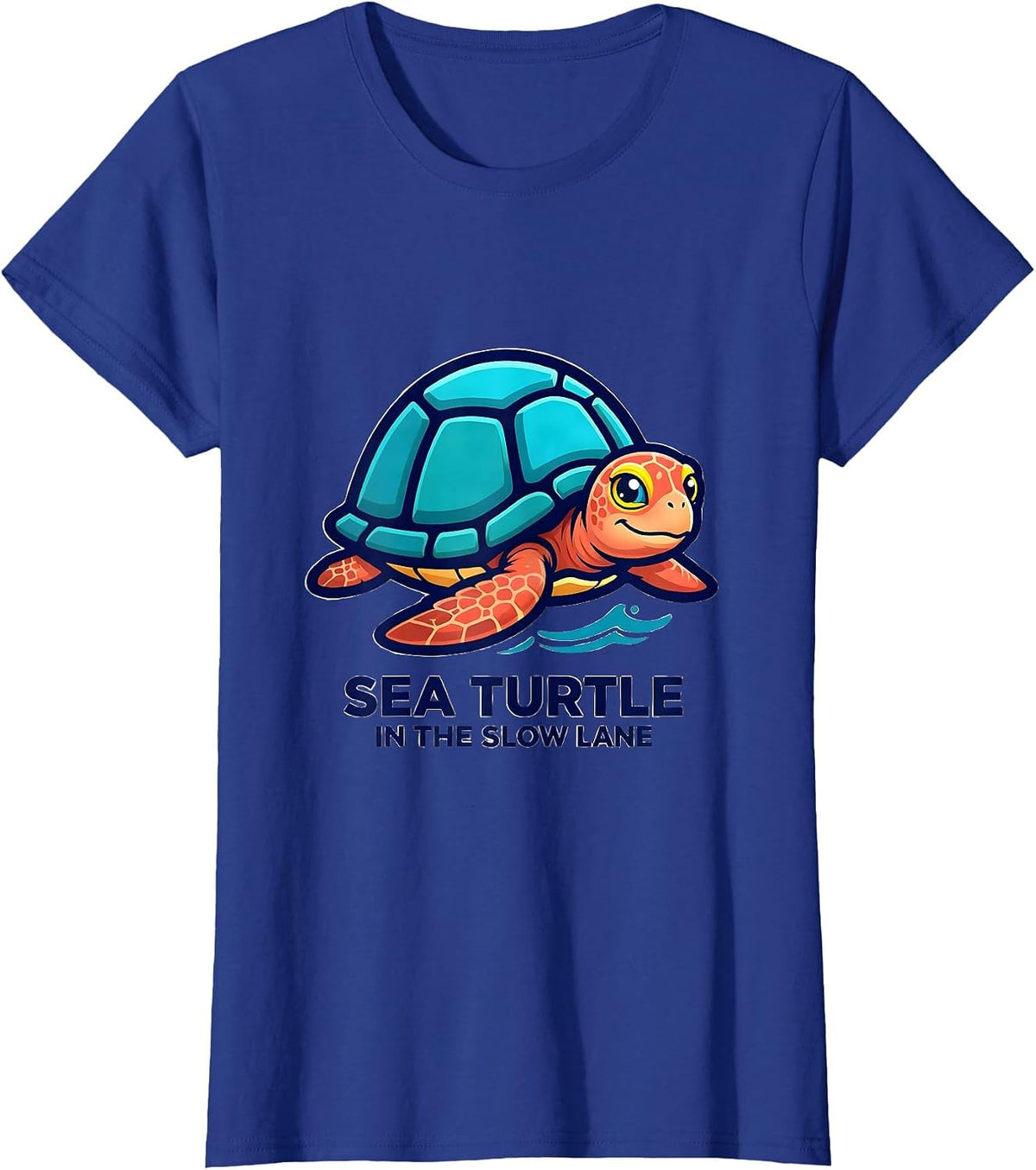 Women's Sea Turtle In The Slow Lane Funny Sea Turtle Mascot Logo T-Shirt - Royal Blue