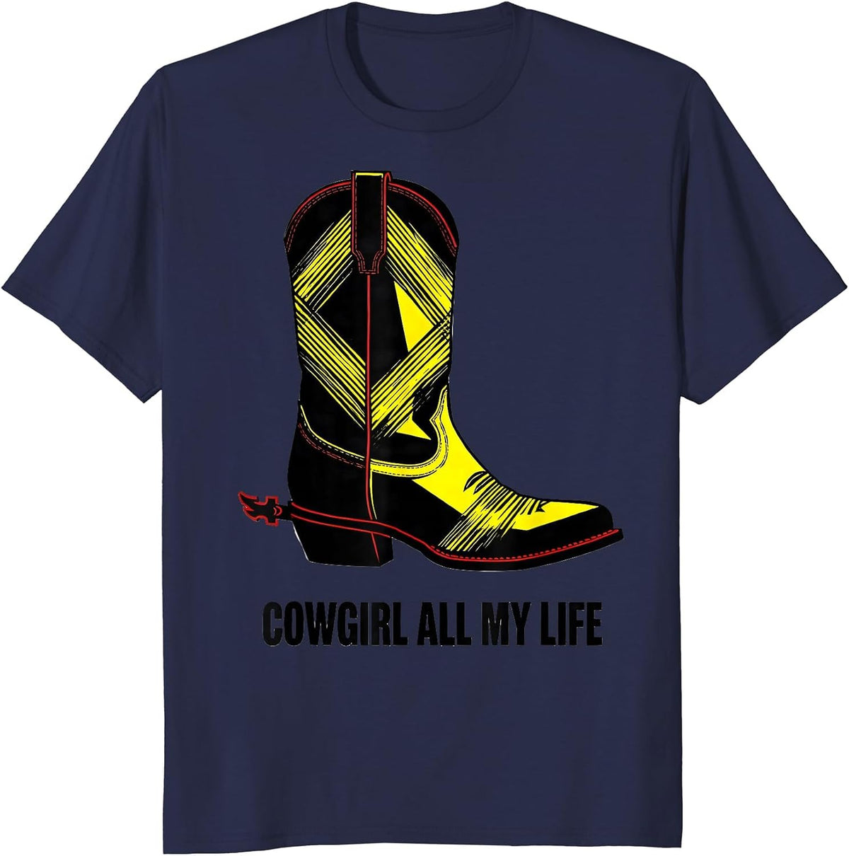 Cowgirl All My Life Stencil Western Pride Rodeo Gift T-Shirt - Navy Blue