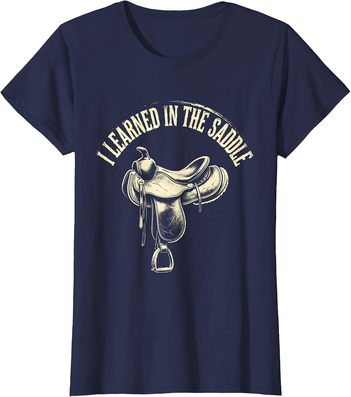 Women's I Learned In The Saddle Boho Western Rodeo Horse Lover Gift T-Shirt - Navy Blue