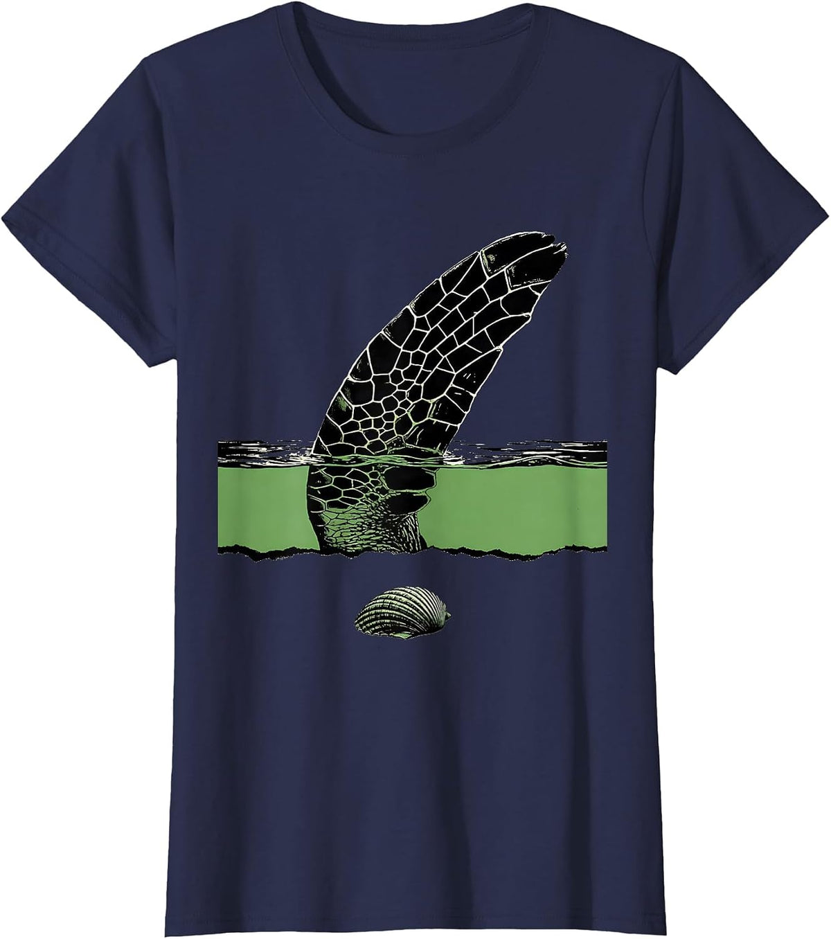 Women's Oversized Paddle Flipper Sea Turtle Ocean Animal Lover T-Shirt - Navy Blue