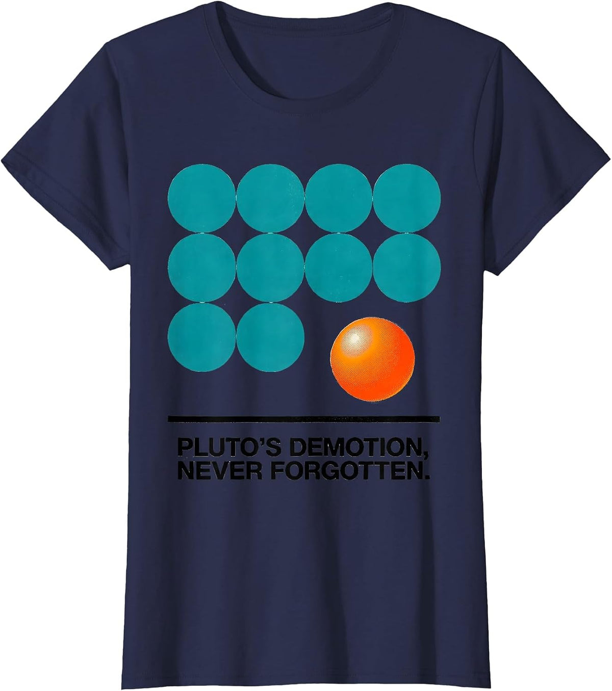 Women's Pluto's Demotion Never Forgotten Risograph Retro Funny T-Shirt - Navy Blue