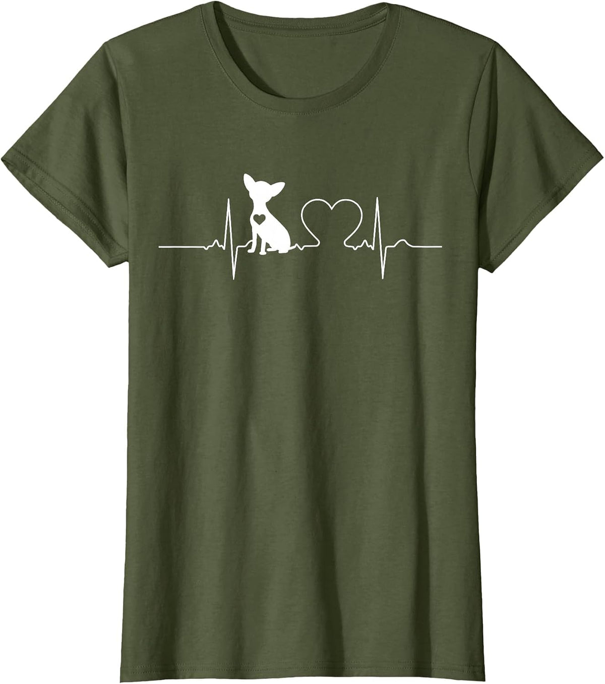 Chihuahua Heartbeat Dog T-Shirt - Olive Green