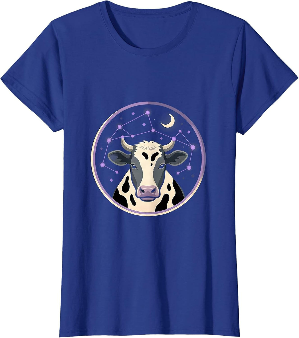 Women's Cow Print Constellation Night Sky Graphic T-Shirt - Royal Blue