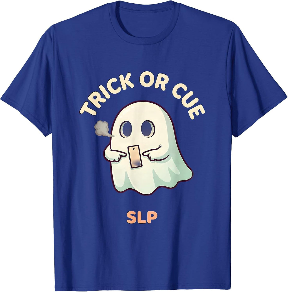 Trick Or Cue SLP Cute Kawaii Ghost Therapy Halloween T-Shirt - Royal Blue
