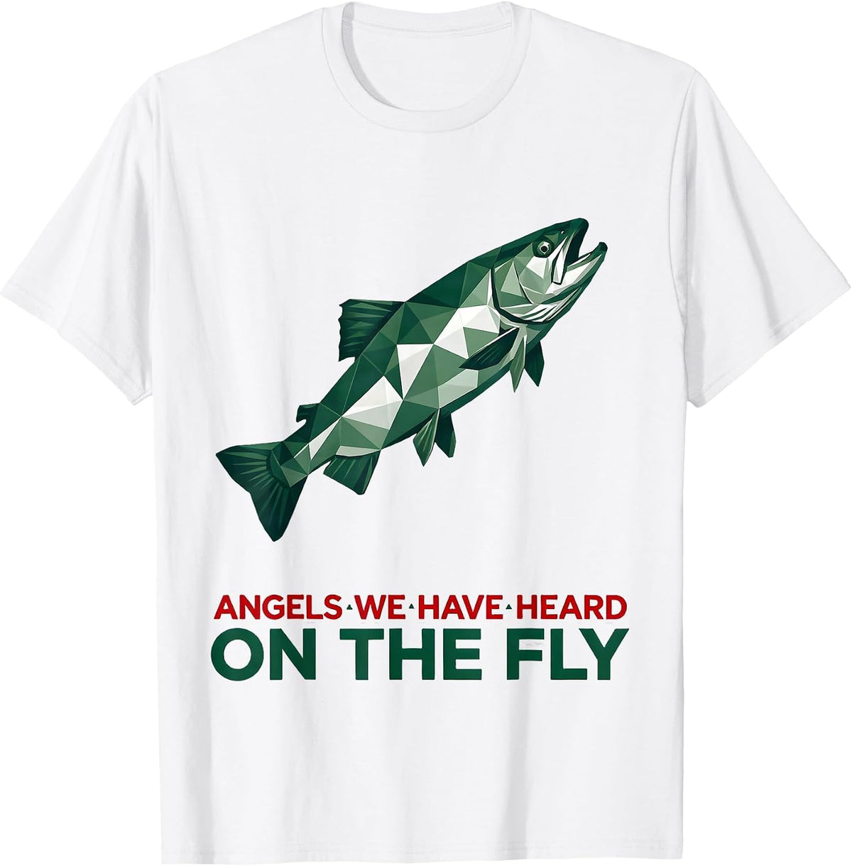 Men's Angels We Have Heard, On The Fly Geometric Christmas Fishing T-Shirt - White