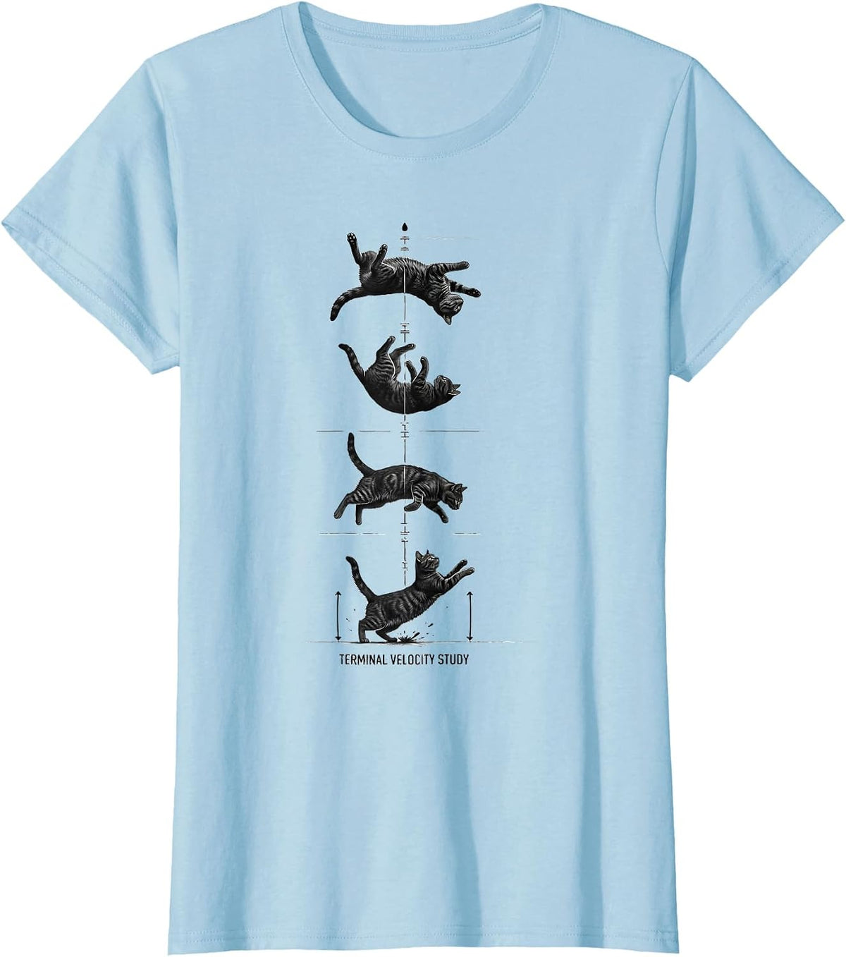 Terminal Velocity Study Funny Science Cat Teacher Student T-Shirt - Baby Blue
