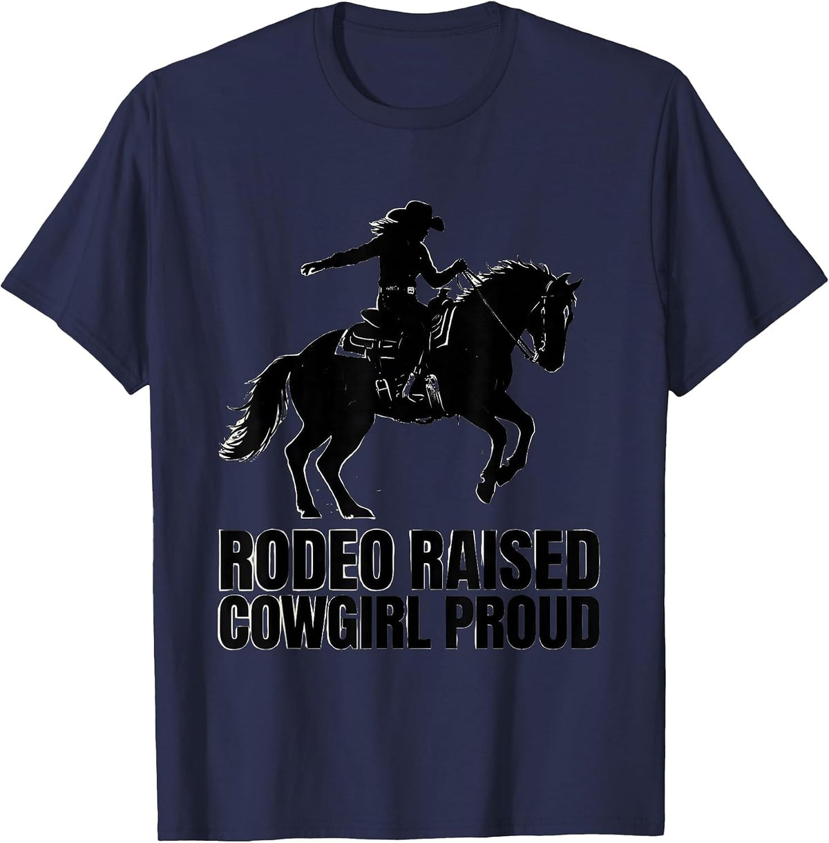 Men's Rodeo Raised, Cowgirl Proud Vintage Western Cowgirl T-Shirt - Navy Blue