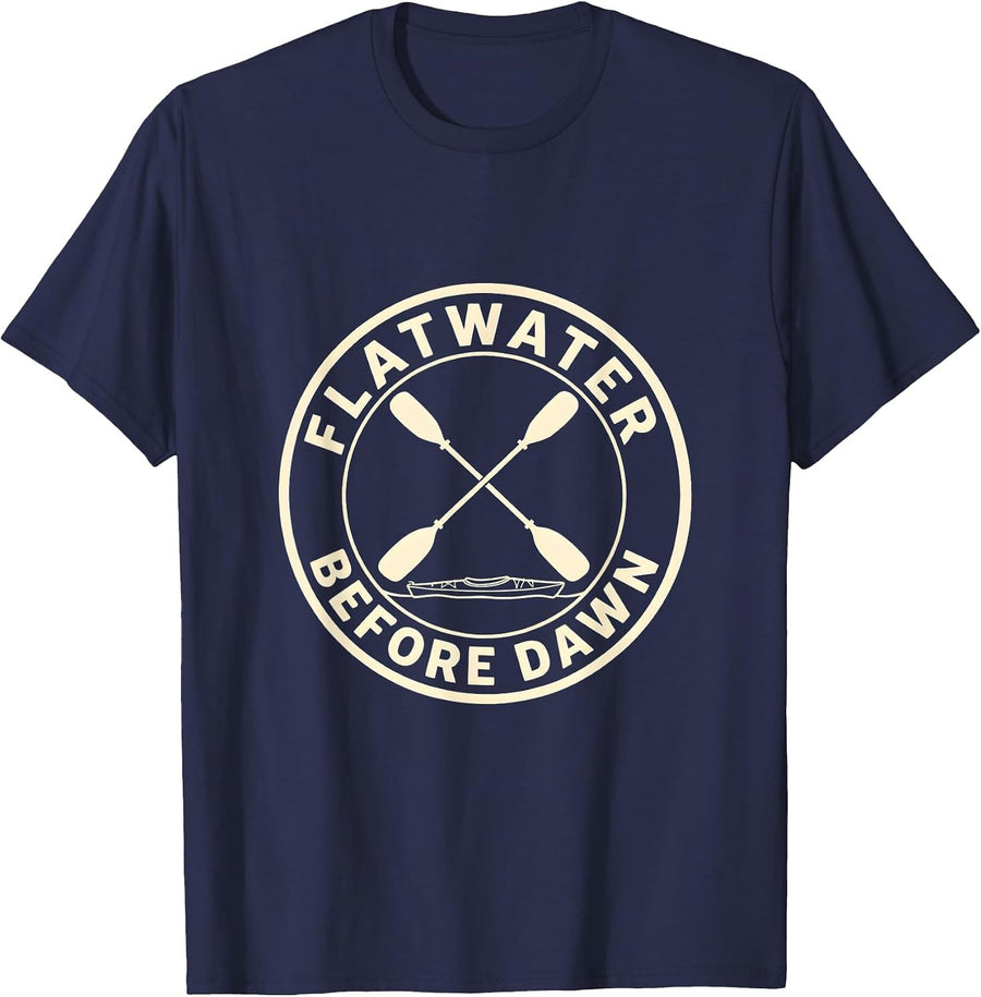Flatwater Before Dawn Kayak Paddler Design T-Shirt - Navy Blue